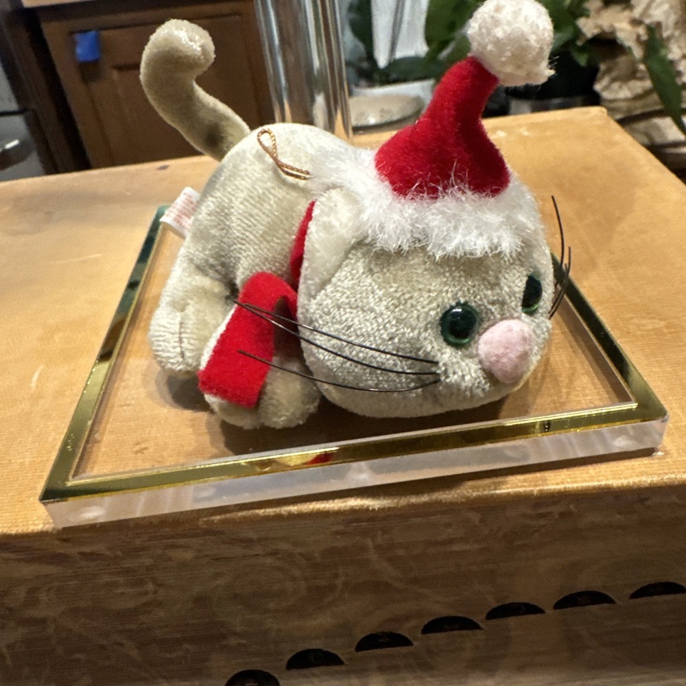 Vintage Tara Toy X'mas Kittee Baby Cat Christmas Ornament Red Santa Hat Plush